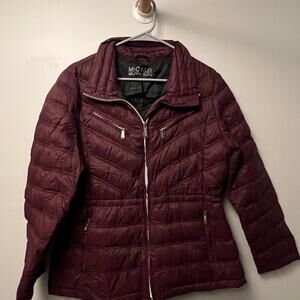 Michael Kors Burgundy Women's Puffer Jacket - Size Large
